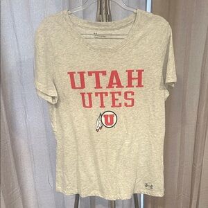 Under Armour Light Gray Utah Utes Crewneck Tee with Red Print
